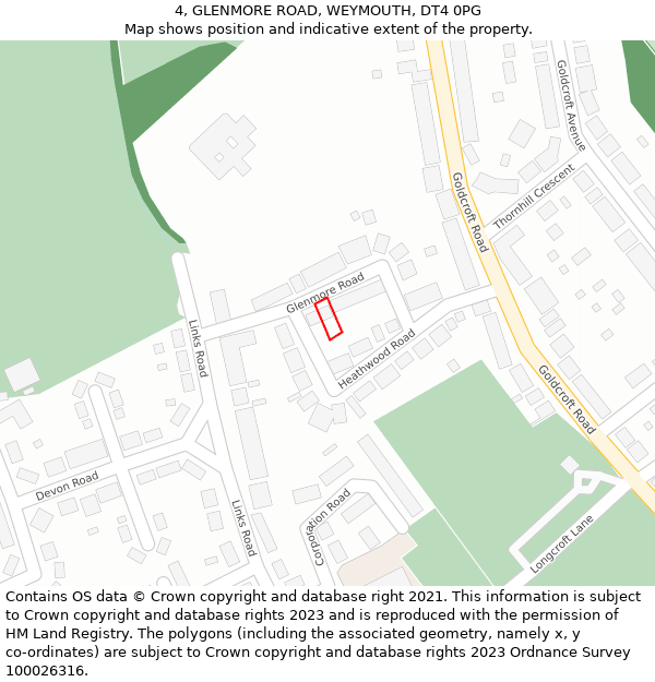 4, GLENMORE ROAD, WEYMOUTH, DT4 0PG: Location map and indicative extent of plot