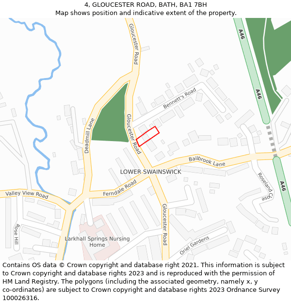 4, GLOUCESTER ROAD, BATH, BA1 7BH: Location map and indicative extent of plot