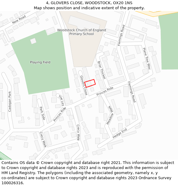 4, GLOVERS CLOSE, WOODSTOCK, OX20 1NS: Location map and indicative extent of plot