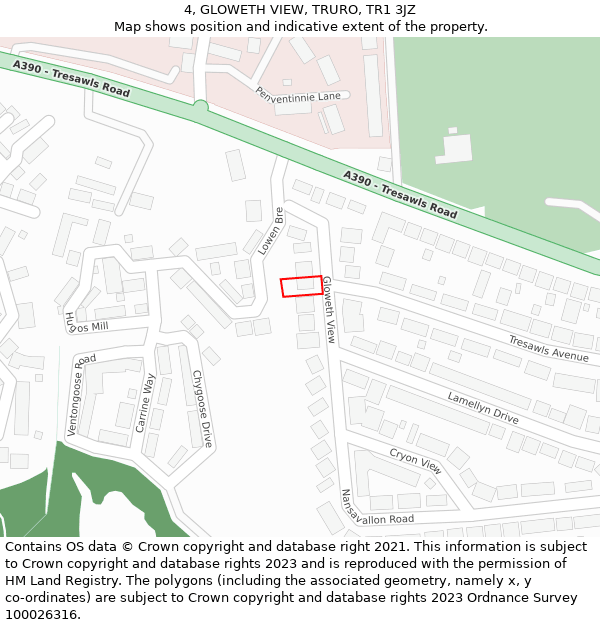 4, GLOWETH VIEW, TRURO, TR1 3JZ: Location map and indicative extent of plot