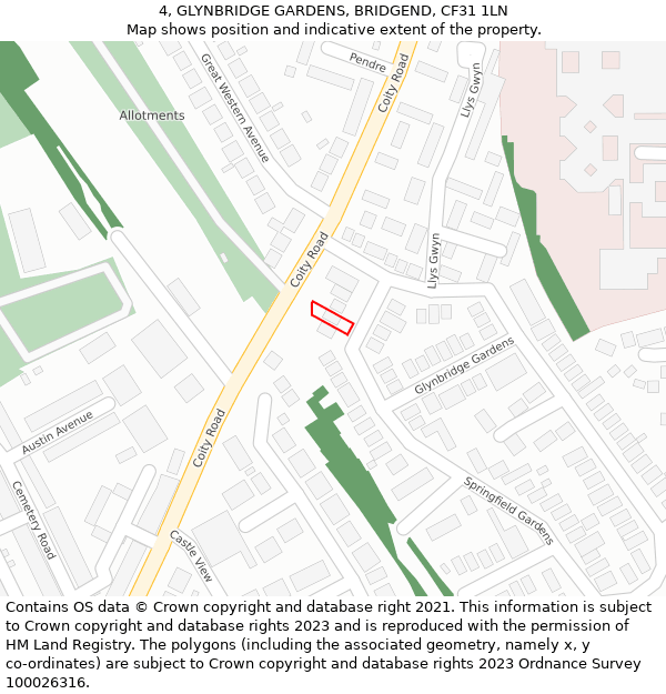 4, GLYNBRIDGE GARDENS, BRIDGEND, CF31 1LN: Location map and indicative extent of plot