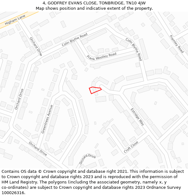4, GODFREY EVANS CLOSE, TONBRIDGE, TN10 4JW: Location map and indicative extent of plot