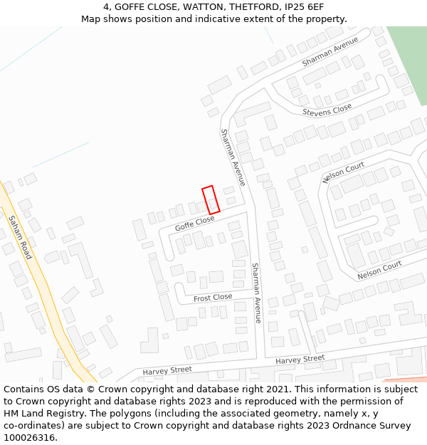 4, GOFFE CLOSE, WATTON, THETFORD, IP25 6EF: Location map and indicative extent of plot