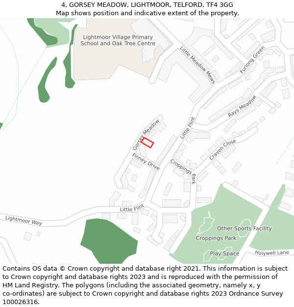 4, GORSEY MEADOW, LIGHTMOOR, TELFORD, TF4 3GG: Location map and indicative extent of plot