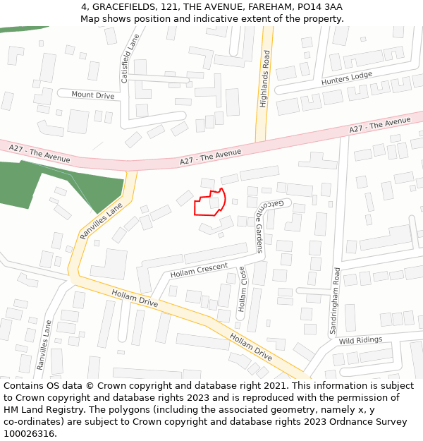 4, GRACEFIELDS, 121, THE AVENUE, FAREHAM, PO14 3AA: Location map and indicative extent of plot