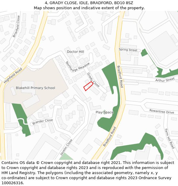 4, GRADY CLOSE, IDLE, BRADFORD, BD10 8SZ: Location map and indicative extent of plot