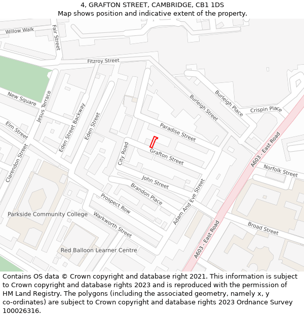 4, GRAFTON STREET, CAMBRIDGE, CB1 1DS: Location map and indicative extent of plot