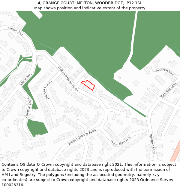 4, GRANGE COURT, MELTON, WOODBRIDGE, IP12 1SL: Location map and indicative extent of plot