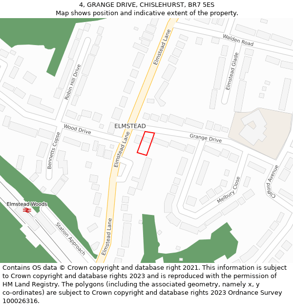 4, GRANGE DRIVE, CHISLEHURST, BR7 5ES: Location map and indicative extent of plot