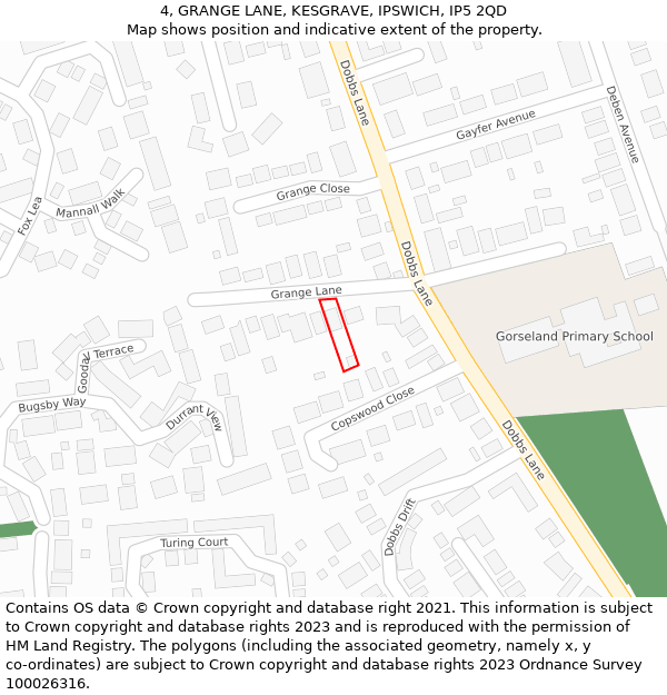 4, GRANGE LANE, KESGRAVE, IPSWICH, IP5 2QD: Location map and indicative extent of plot