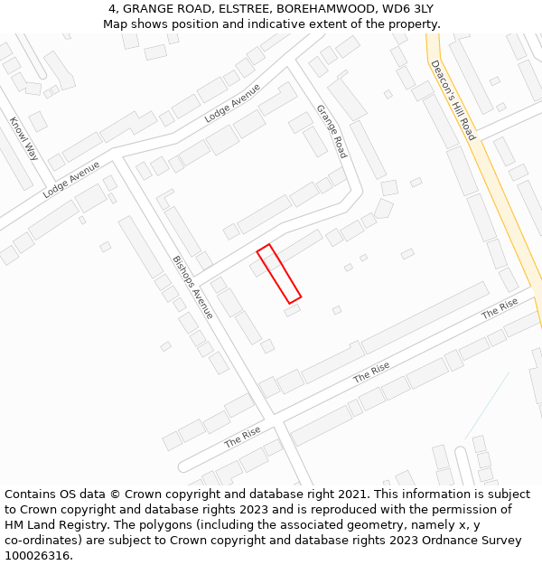 4, GRANGE ROAD, ELSTREE, BOREHAMWOOD, WD6 3LY: Location map and indicative extent of plot