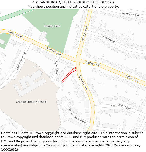 4, GRANGE ROAD, TUFFLEY, GLOUCESTER, GL4 0PD: Location map and indicative extent of plot