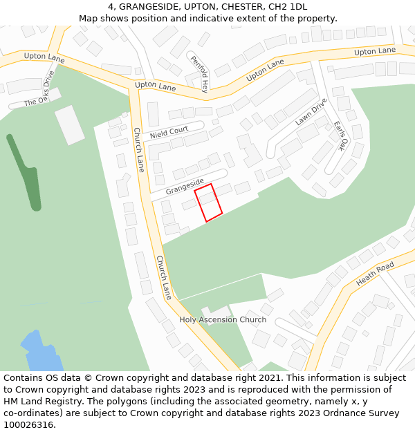 4, GRANGESIDE, UPTON, CHESTER, CH2 1DL: Location map and indicative extent of plot