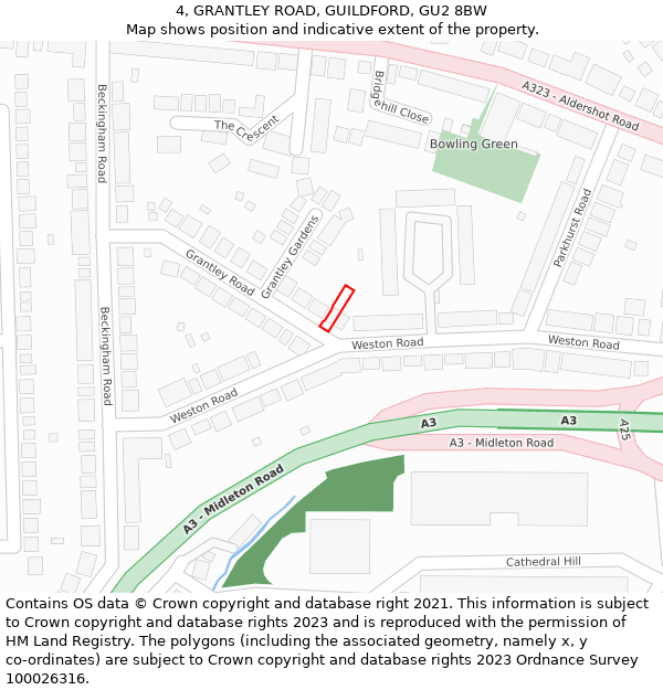 4, GRANTLEY ROAD, GUILDFORD, GU2 8BW: Location map and indicative extent of plot