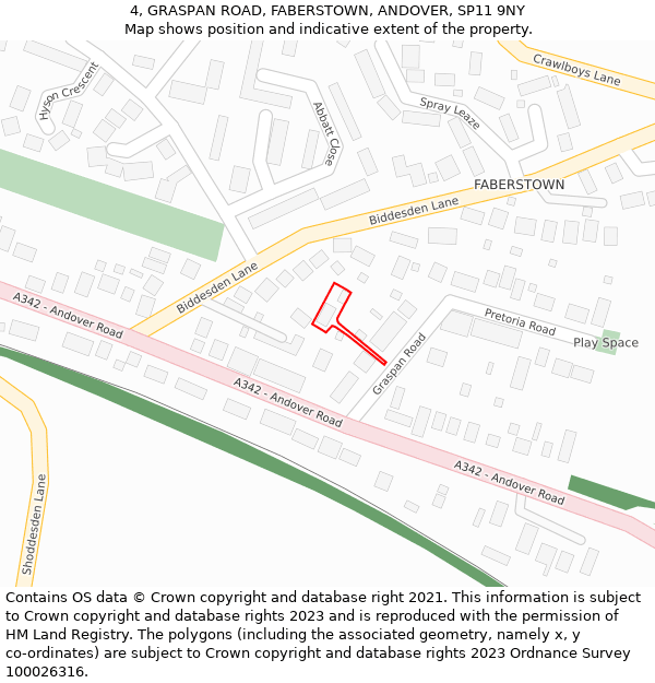 4, GRASPAN ROAD, FABERSTOWN, ANDOVER, SP11 9NY: Location map and indicative extent of plot