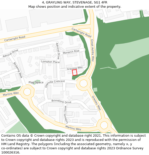 4, GRAYLING WAY, STEVENAGE, SG1 4FR: Location map and indicative extent of plot