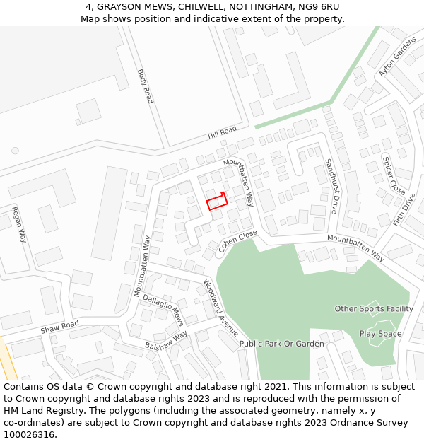 4, GRAYSON MEWS, CHILWELL, NOTTINGHAM, NG9 6RU: Location map and indicative extent of plot