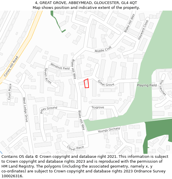 4, GREAT GROVE, ABBEYMEAD, GLOUCESTER, GL4 4QT: Location map and indicative extent of plot