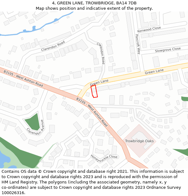 4, GREEN LANE, TROWBRIDGE, BA14 7DB: Location map and indicative extent of plot