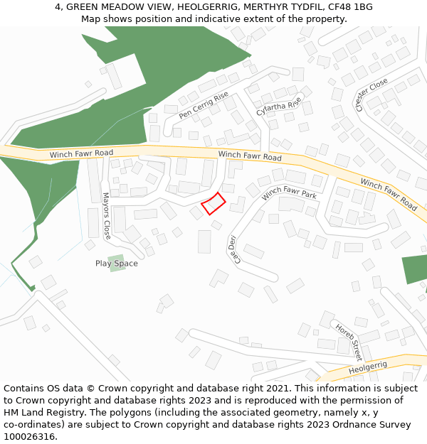 4, GREEN MEADOW VIEW, HEOLGERRIG, MERTHYR TYDFIL, CF48 1BG: Location map and indicative extent of plot