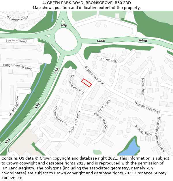 4, GREEN PARK ROAD, BROMSGROVE, B60 2RD: Location map and indicative extent of plot