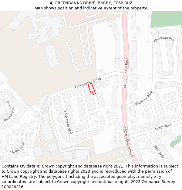 4, GREENBANKS DRIVE, BARRY, CF62 8HZ: Location map and indicative extent of plot