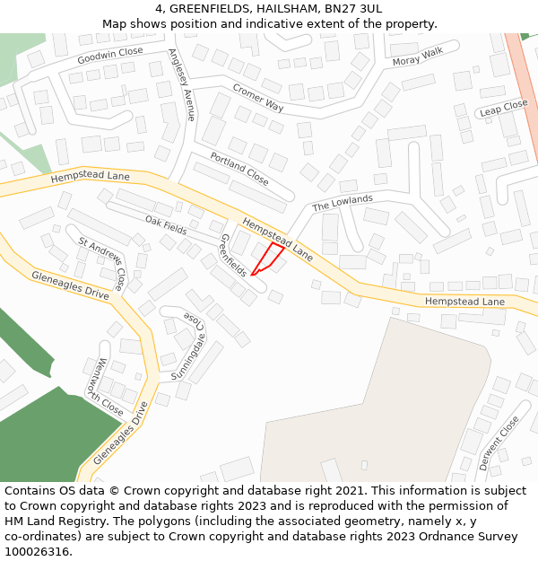 4, GREENFIELDS, HAILSHAM, BN27 3UL: Location map and indicative extent of plot