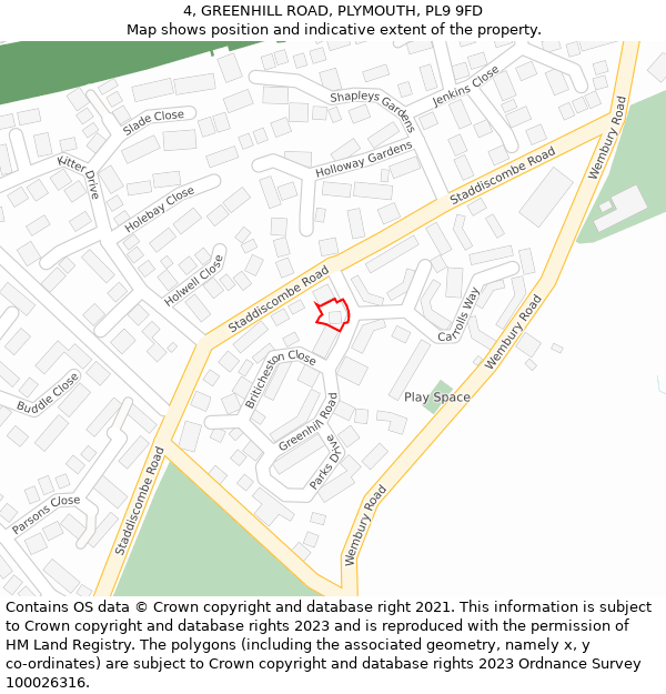 4, GREENHILL ROAD, PLYMOUTH, PL9 9FD: Location map and indicative extent of plot