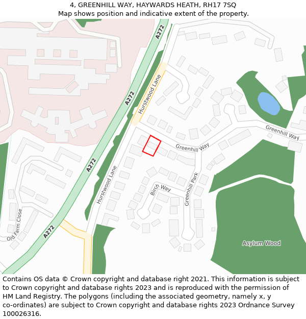 4, GREENHILL WAY, HAYWARDS HEATH, RH17 7SQ: Location map and indicative extent of plot