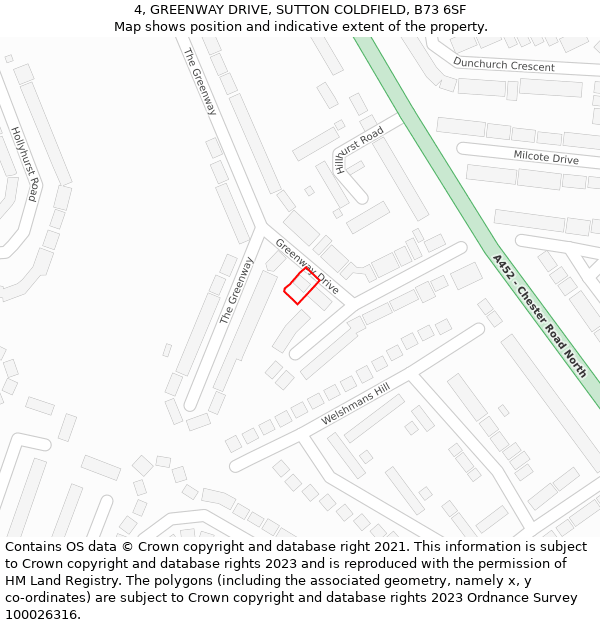 4, GREENWAY DRIVE, SUTTON COLDFIELD, B73 6SF: Location map and indicative extent of plot