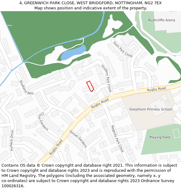 4, GREENWICH PARK CLOSE, WEST BRIDGFORD, NOTTINGHAM, NG2 7EX: Location map and indicative extent of plot