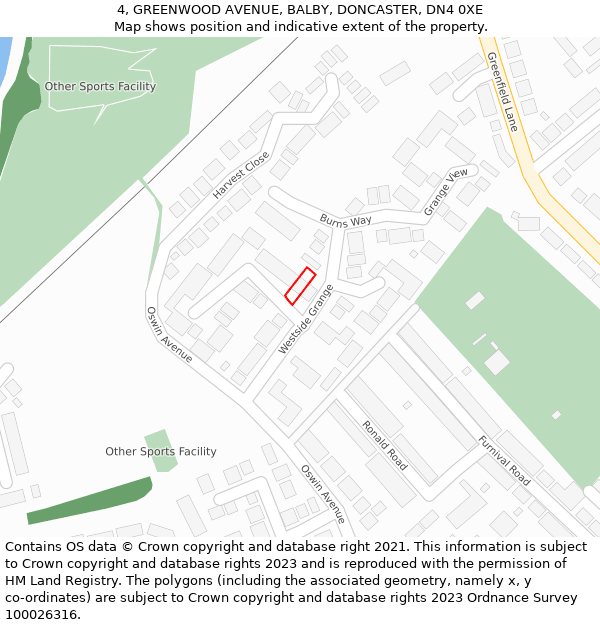 4, GREENWOOD AVENUE, BALBY, DONCASTER, DN4 0XE: Location map and indicative extent of plot