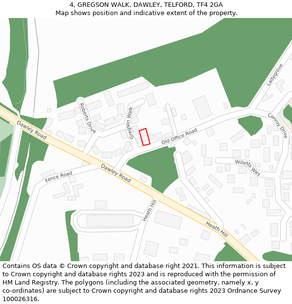 4, GREGSON WALK, DAWLEY, TELFORD, TF4 2GA: Location map and indicative extent of plot