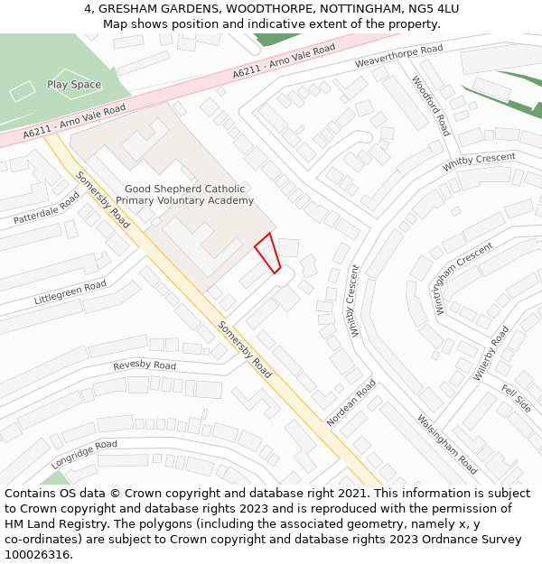 4, GRESHAM GARDENS, WOODTHORPE, NOTTINGHAM, NG5 4LU: Location map and indicative extent of plot