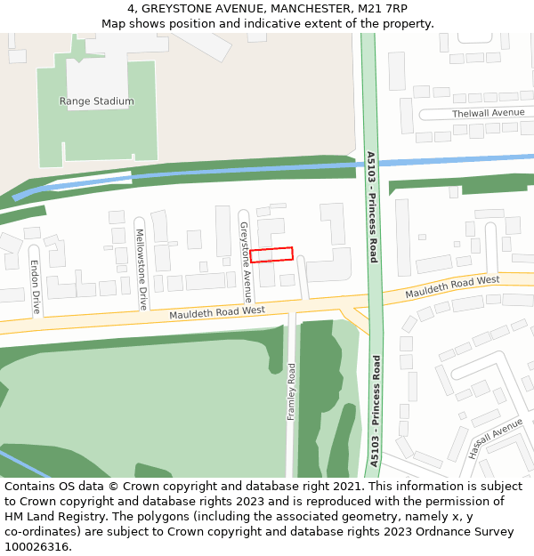 4, GREYSTONE AVENUE, MANCHESTER, M21 7RP: Location map and indicative extent of plot