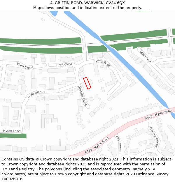 4, GRIFFIN ROAD, WARWICK, CV34 6QX: Location map and indicative extent of plot