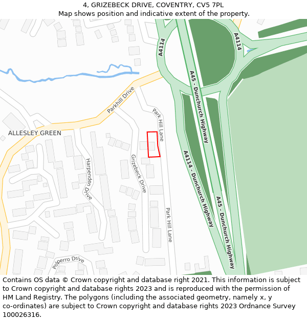4, GRIZEBECK DRIVE, COVENTRY, CV5 7PL: Location map and indicative extent of plot