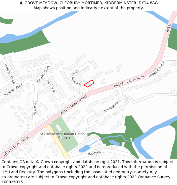 4, GROVE MEADOW, CLEOBURY MORTIMER, KIDDERMINSTER, DY14 8AG: Location map and indicative extent of plot