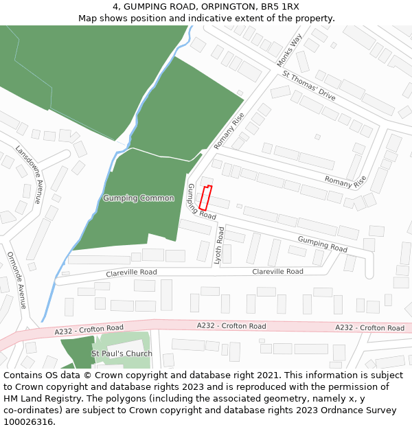 4, GUMPING ROAD, ORPINGTON, BR5 1RX: Location map and indicative extent of plot