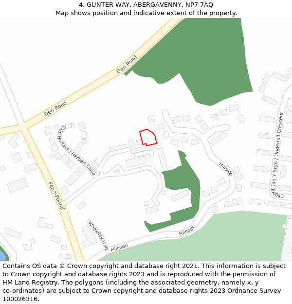 4, GUNTER WAY, ABERGAVENNY, NP7 7AQ: Location map and indicative extent of plot