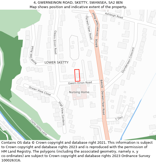 4, GWERNEINON ROAD, SKETTY, SWANSEA, SA2 8EN: Location map and indicative extent of plot