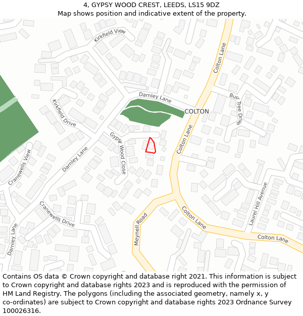 4, GYPSY WOOD CREST, LEEDS, LS15 9DZ: Location map and indicative extent of plot