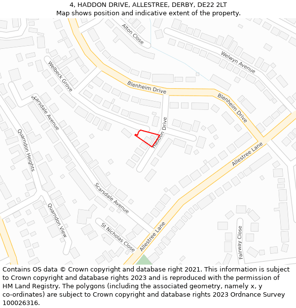 4, HADDON DRIVE, ALLESTREE, DERBY, DE22 2LT: Location map and indicative extent of plot