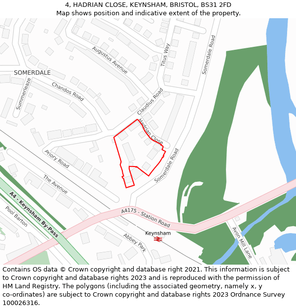 4, HADRIAN CLOSE, KEYNSHAM, BRISTOL, BS31 2FD: Location map and indicative extent of plot