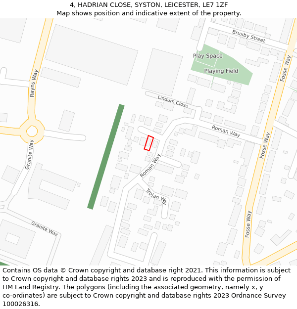 4, HADRIAN CLOSE, SYSTON, LEICESTER, LE7 1ZF: Location map and indicative extent of plot