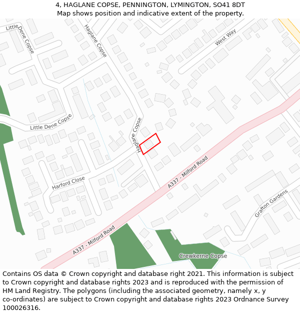 4, HAGLANE COPSE, PENNINGTON, LYMINGTON, SO41 8DT: Location map and indicative extent of plot