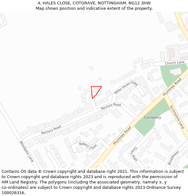 4, HALES CLOSE, COTGRAVE, NOTTINGHAM, NG12 3HW: Location map and indicative extent of plot