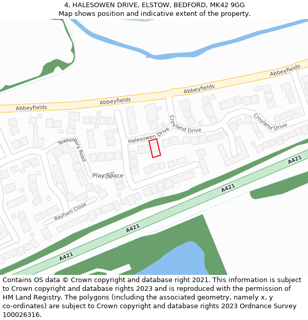 4, HALESOWEN DRIVE, ELSTOW, BEDFORD, MK42 9GG: Location map and indicative extent of plot