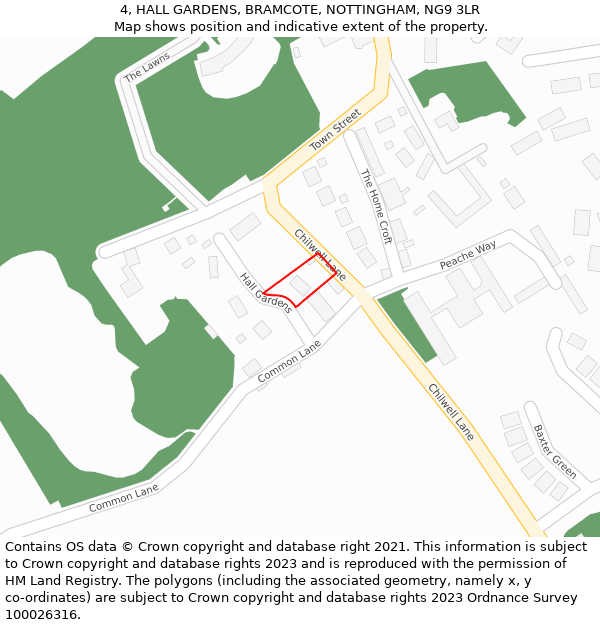 4, HALL GARDENS, BRAMCOTE, NOTTINGHAM, NG9 3LR: Location map and indicative extent of plot