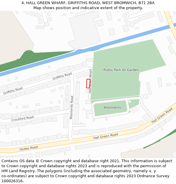 4, HALL GREEN WHARF, GRIFFITHS ROAD, WEST BROMWICH, B71 2BA: Location map and indicative extent of plot